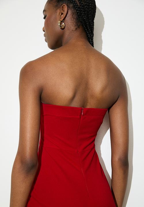 VELVET - Strapless column dress with contrast bow - red
