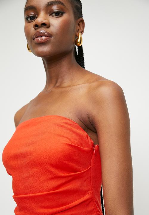 Superbalist - Linen blend bandeau mini dress - orange