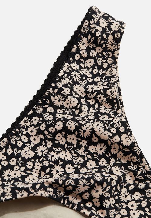 H&M - Cheeky bikini bottoms - black & beige floral