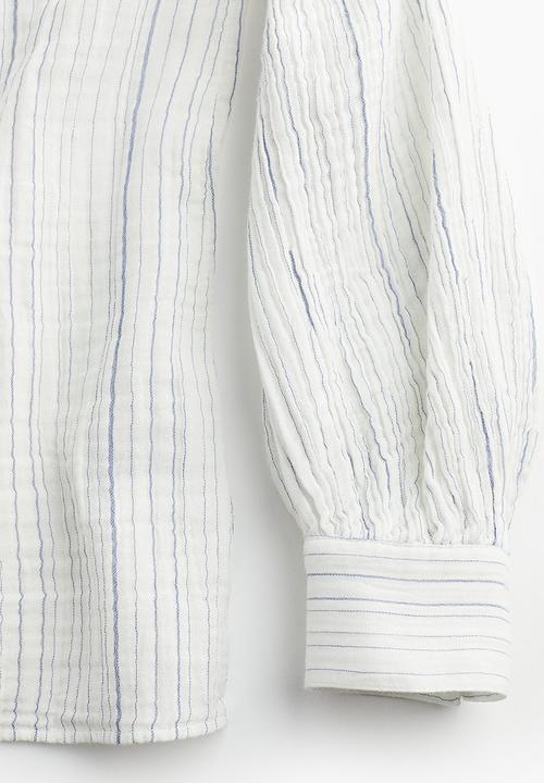 H&M - Double-weave blouse - white & blue striped