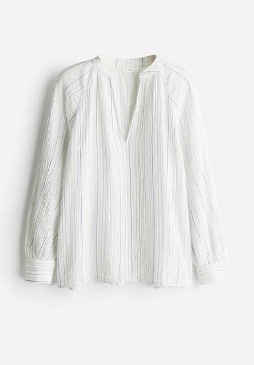 H&M - Double-weave blouse - white & blue striped