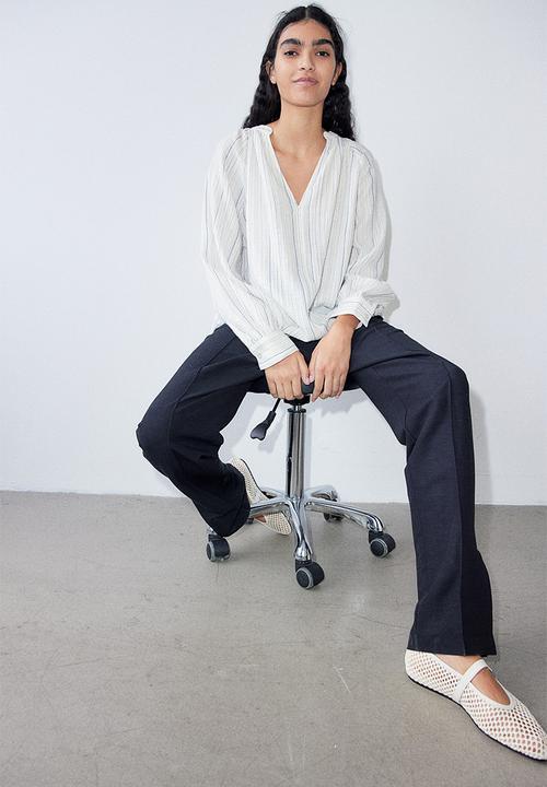H&M - Double-weave blouse - white & blue striped