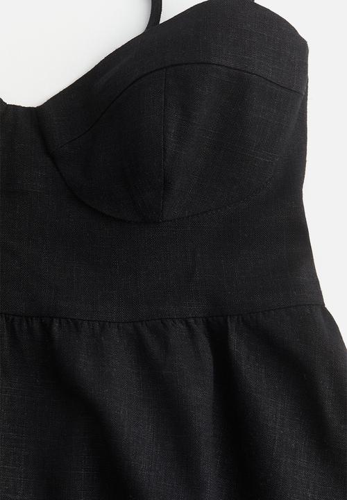 H&M - Linen-blend bustier top - black
