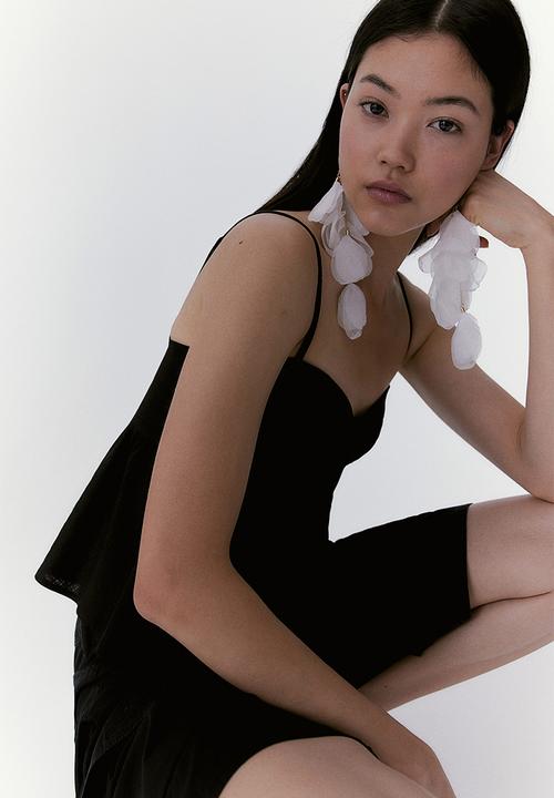 H&M - Linen-blend bustier top - black