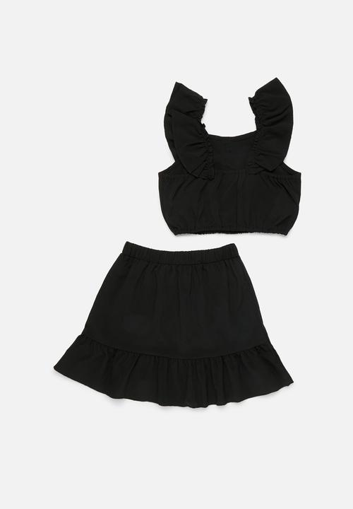 Pop Candy - Button front top & skirt set - black