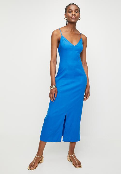 Superbalist - Linen blend cami column dress - blue