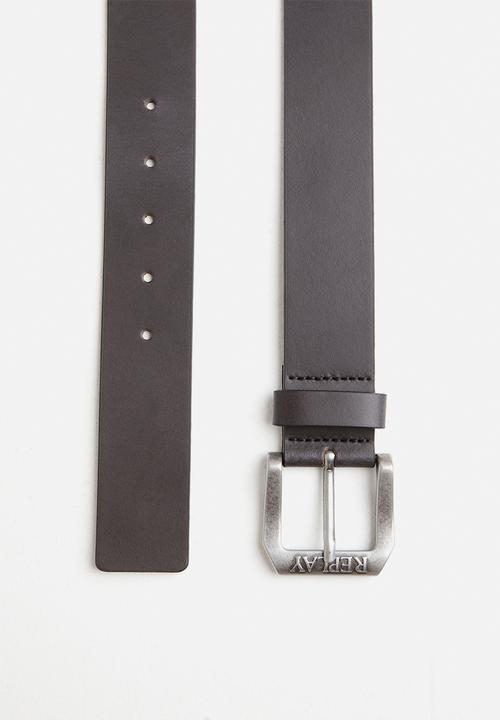 Replay - Crust Buffalo Pull-Up Leather Belt - Black & Brown