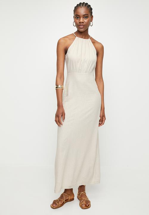 Superbalist - Linen look halter slip dress - natural
