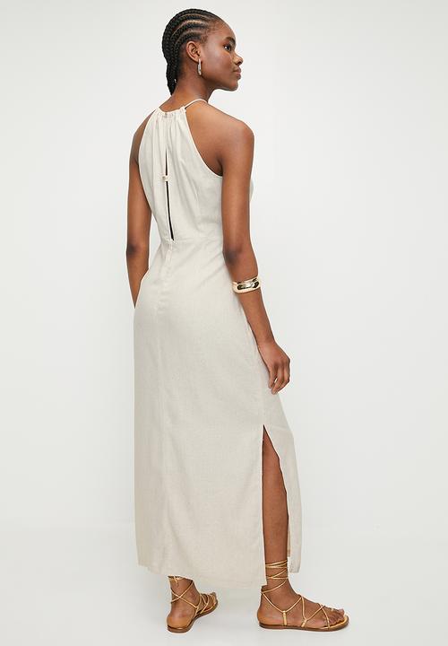 Superbalist - Linen look halter slip dress - natural