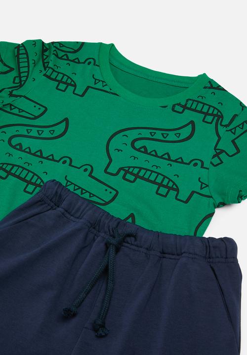 Pop Candy - Dino tee & short set - green & navy