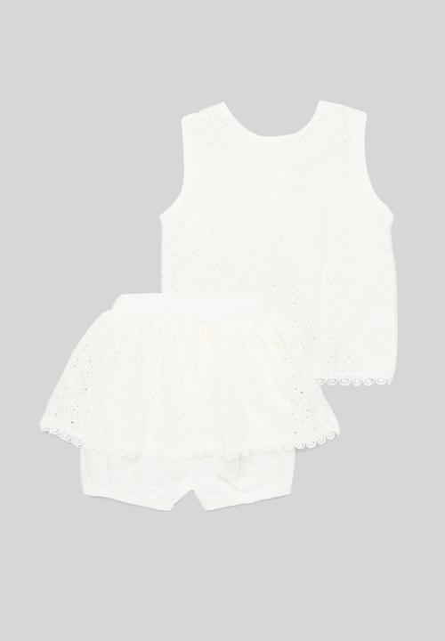 Pop Candy - Anglaise top and bottom set - white