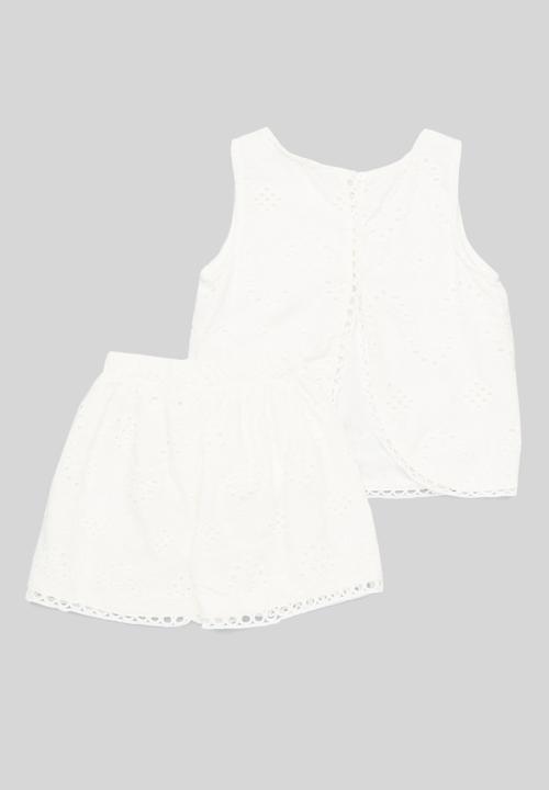 Pop Candy - Anglaise top & short set-white