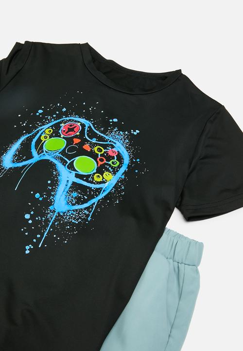 Pop Candy - Printed tee & short set - black & blue