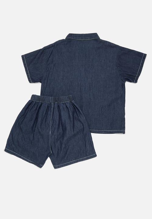 Pop Candy - Denim shirt & short set - blue