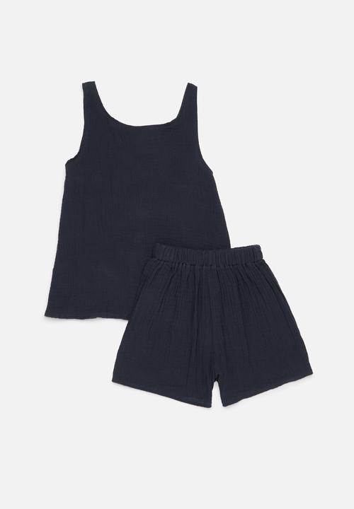 Pop Candy - Textured cami & short set - navy blue