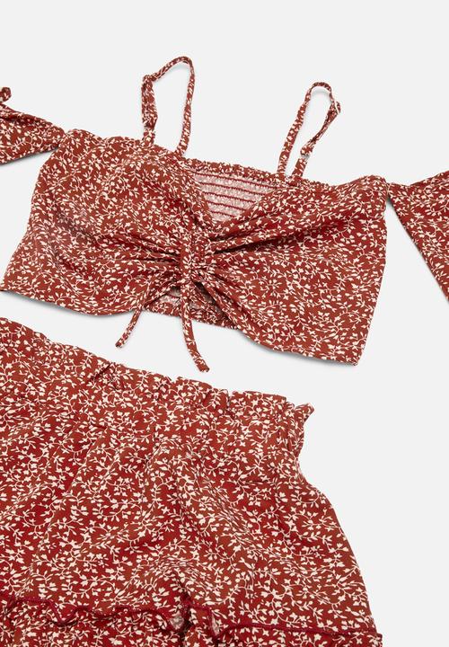 Pop Candy - Drawstring front top and skirt set - red