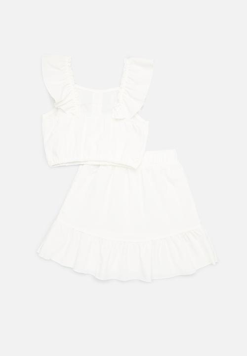 Pop Candy - Button front top & skirt set - white