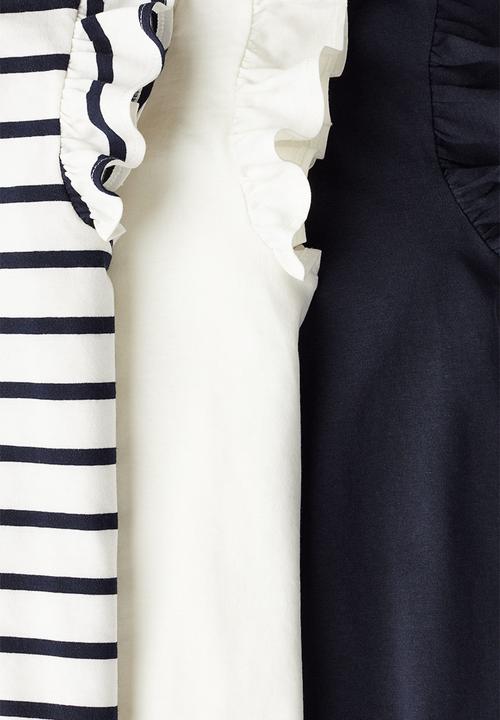 H&M - 3-Pack flutter-sleeved tops - navy blue white