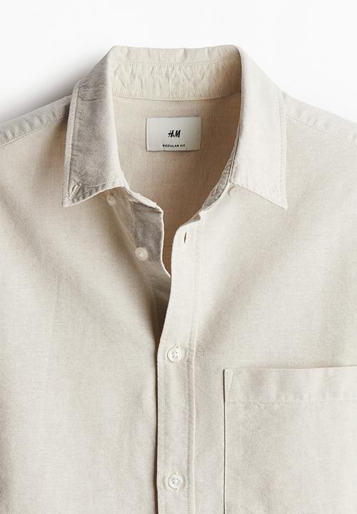 H&M - Regular fit short-sleeved oxford shirt - light beige
