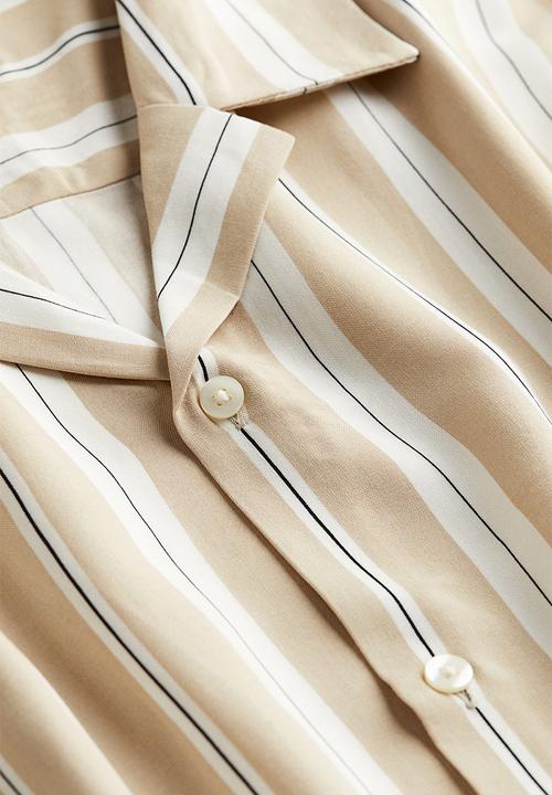 H&M - Patterned resort shirt - beige white striped 