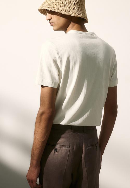 H&M - Slim fit ribbed lyocell-blend t-shirt - cream