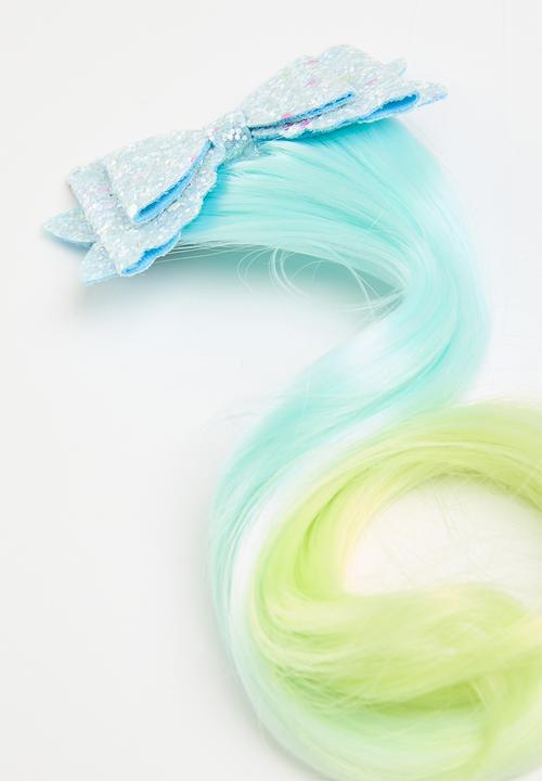 Pop Candy - sequined hair wig clip-aqua blue & yellow