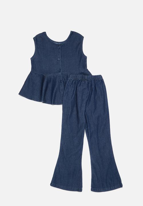 Pop Candy - Denim look top & pants set - blue