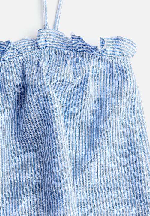 H&M - Frill-trimmed strappy top - blue/striped 
