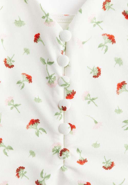 H&M - Button-front thong body - white/floral 