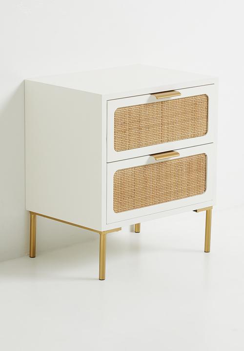 Sixth Floor - Theo rattan bedside table - Natural & white