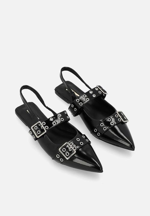 Plum - Keira slingback flat - black