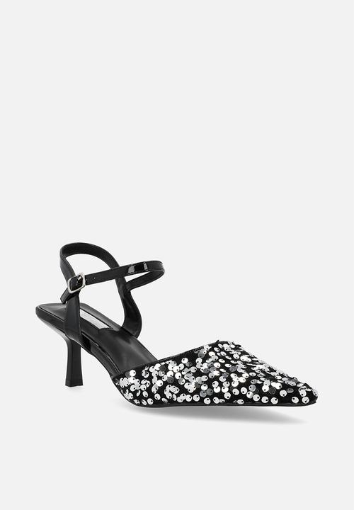 Plum - Sparkle slingback heel - black & silver
