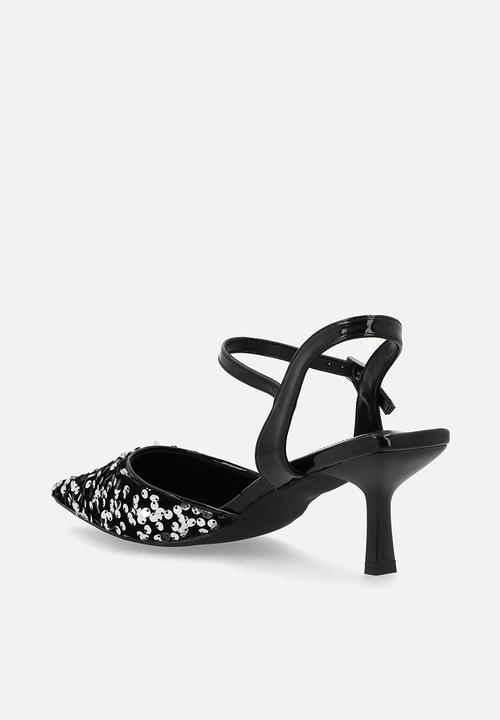 Plum - Sparkle slingback heel - black & silver