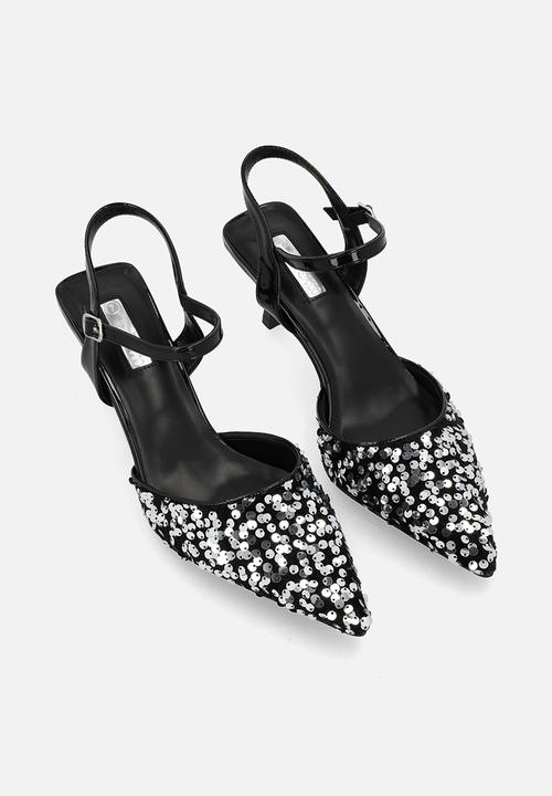 Plum - Sparkle slingback heel - black & silver