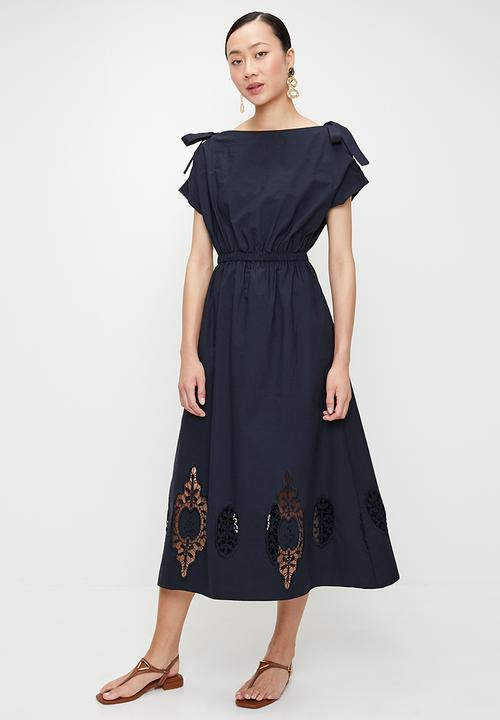 edit - Extended sleeve anglaise midi dress - ink