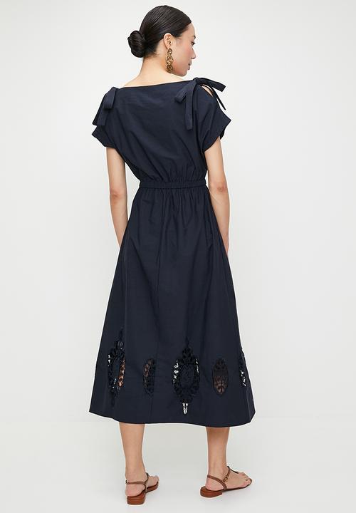 edit - Extended sleeve anglaise midi dress - ink