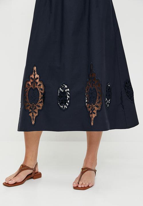 edit - Extended sleeve anglaise midi dress - ink