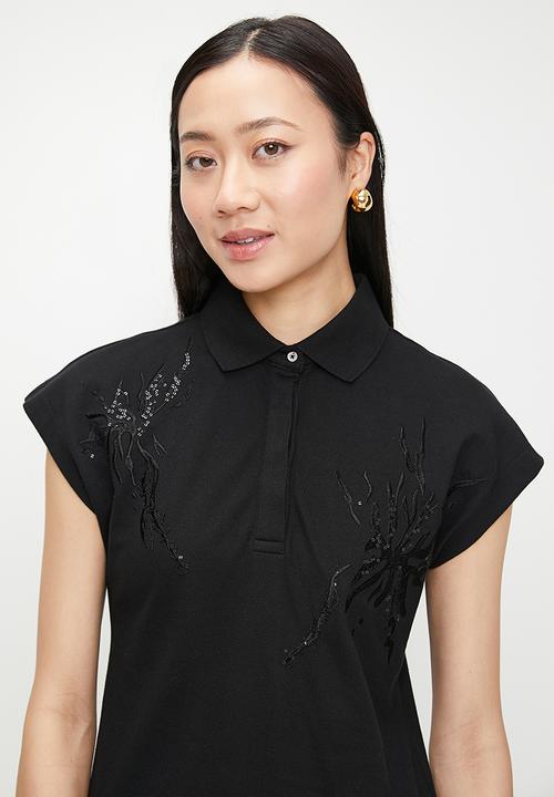 POLO - Wmn Makena Short sleeve Embellished Golfer - Black