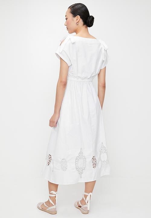 edit - Extended sleeve anglaise midi dress - white