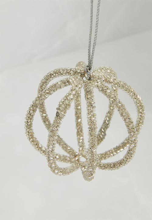 H&S - Beaded Ball Deco Set of 4 - Silver