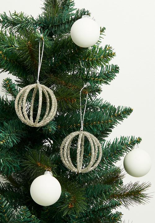 H&S - Beaded Ball Deco Set of 4 - Silver