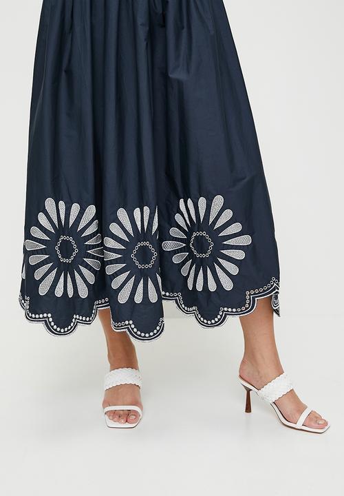 edit - Embroidered mid skirt - ink