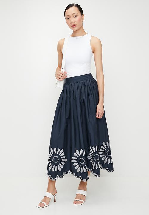 edit - Embroidered mid skirt - ink