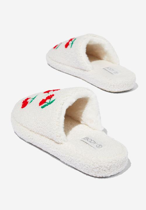 Cotton On - Cosy Novelty Scuff Slipper - Cherries Cream