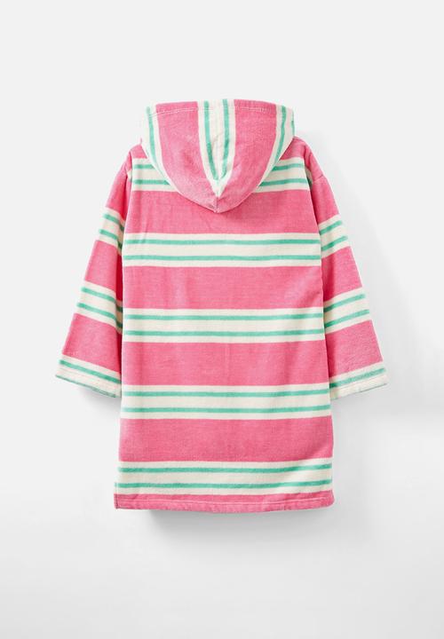 Cotton On - Kids zip thru hooded towel - multi stripe/bubblegum pop