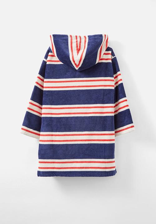 Cotton On - Kids zip thru hooded towel - in the navy stripe/varsity red