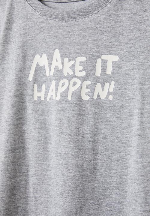 Cotton On - Poppy short sleeve print tee - storm grey marle/make it happen