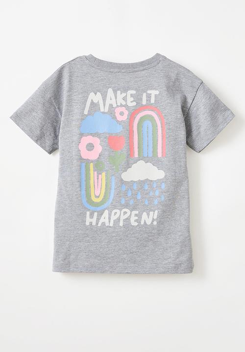 Cotton On - Poppy short sleeve print tee - storm grey marle/make it happen