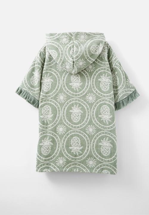 Cotton On - Kids short sleeve hooded towel - deep sage/jacquard pineapples