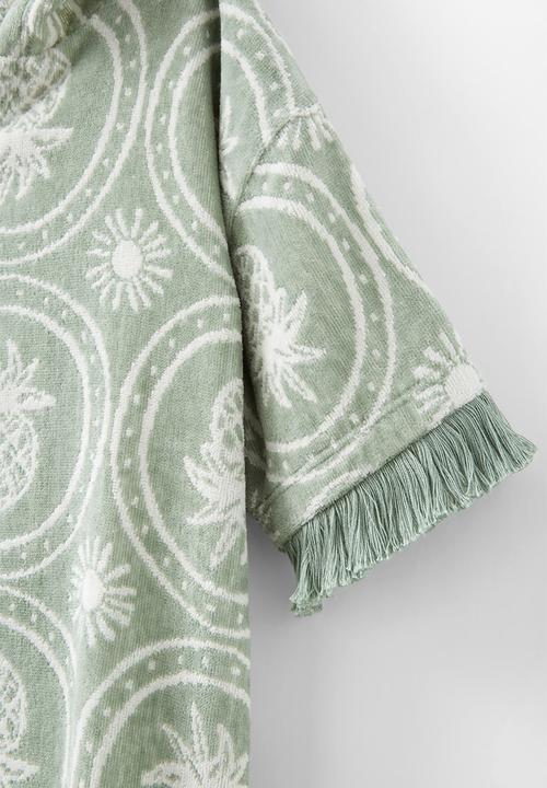 Cotton On - Kids short sleeve hooded towel - deep sage/jacquard pineapples